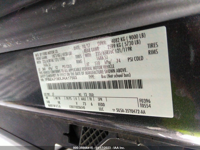 2018 Ford Transit, VIN: 1FBZX2YMXJKA17503