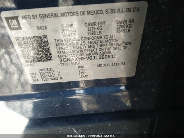 Aukcja sprzedaży 2018 Chevrolet Equinox Ls, vin: 3GNAXHEV6JL360811, numer aukcji: 35666427