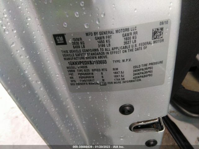 1GKKVPEDXBJ193693 GMC ACADIA SLE