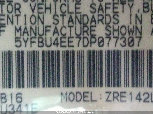 2013 TOYOTA COROLLA L/LE/S VIN: 5YFBU4EE7DP077307