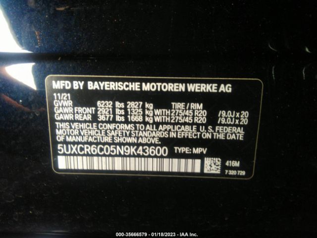 5UXCR6C05N9K43600 BMW X5 Xdrive40i