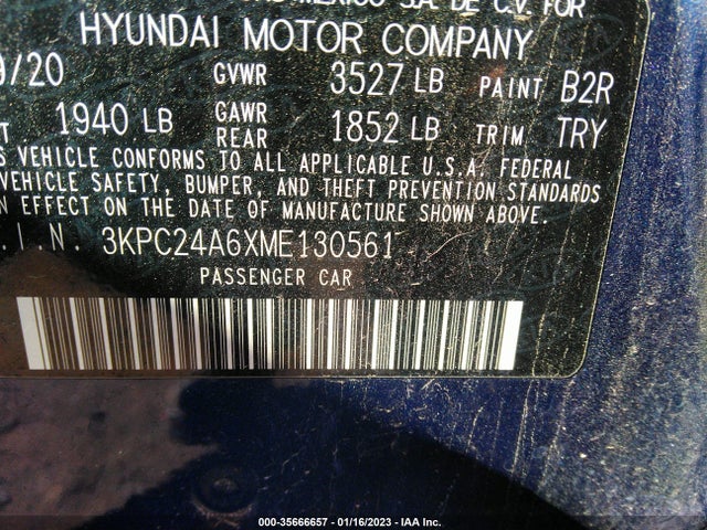 2021 HYUNDAI ACCENT SE VIN: 3KPC24A6XME130561