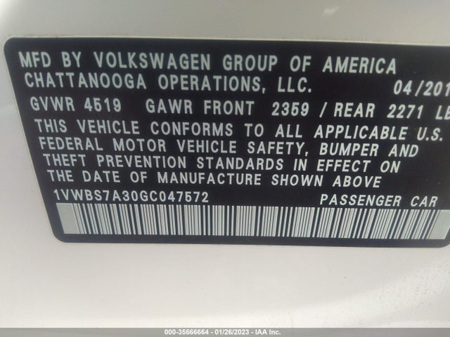 1VWBS7A30GC047572 Volkswagen Passat 1.8t Se W/technology