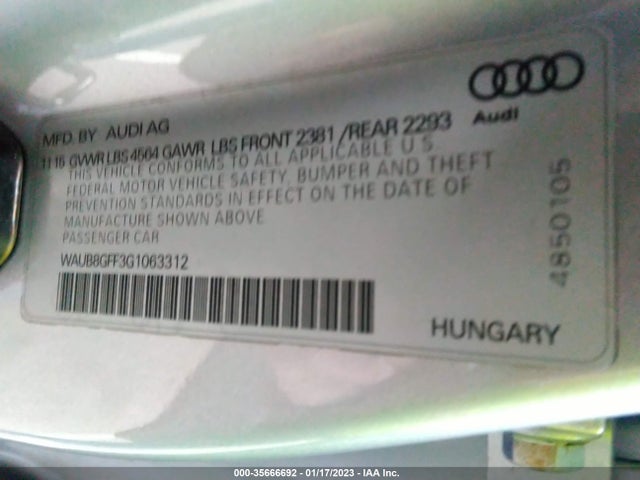 WAUB8GFF3G1063312 Audi A3 2.0t Premium