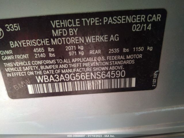 WBA3A9G56ENS64590 BMW 3 Series 335i