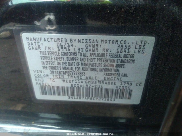 2014 NISSAN SENTRA SR VIN: 3N1AB7AP8EY273853