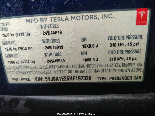 2017 Tesla Model S, VIN: 5YJSA1E25HF197329