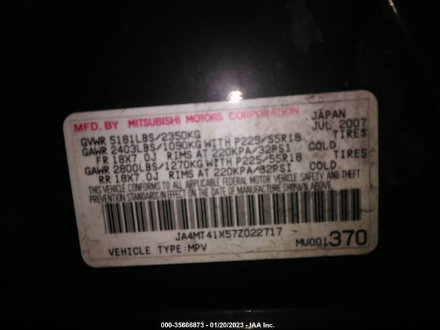 JA4MT41X57Z022717 Mitsubishi Outlander Xls