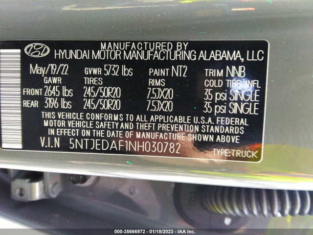 2022 Hyundai Santa Cruz, VIN: 5NTJEDAF1NH030782