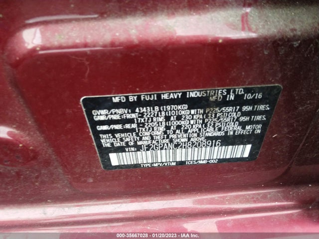 Subaru Crosstrek Limited 2017 JF2GPANC2H8208916 Image 10
