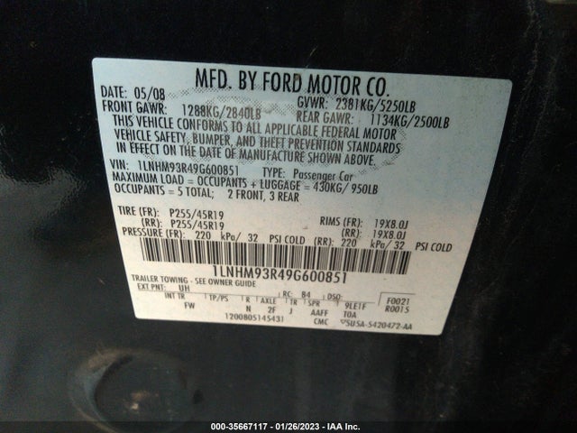 Lincoln MKS 2009 1LNHM93R49G600851 Image 10