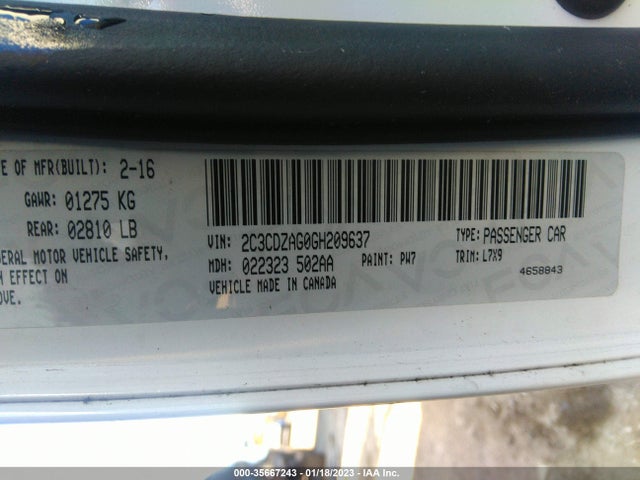 2016 Dodge Challenger, VIN: 2C3CDZAG0GH209637