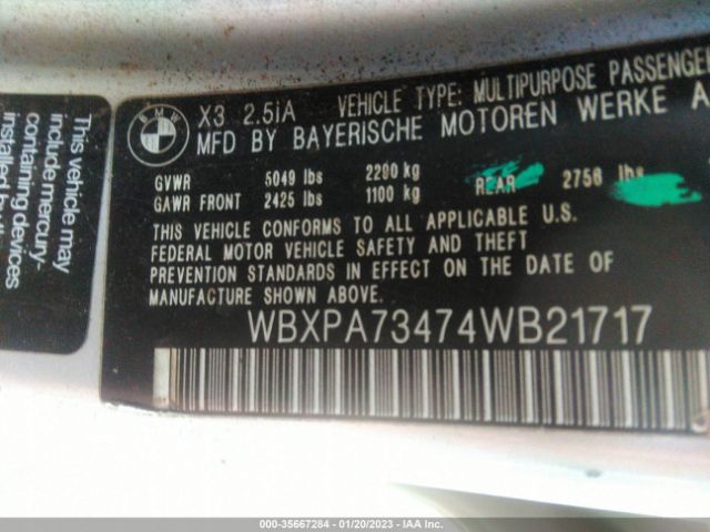 WBXPA73474WB21717 BMW X3 2.5I
