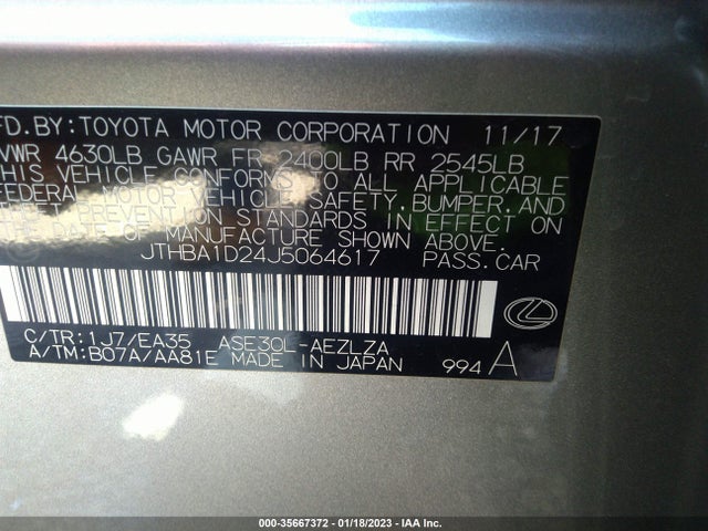 2018 Lexus IS, VIN: JTHBA1D24J5064617