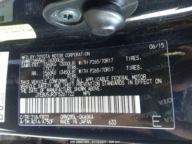 2015 Toyota 4Runner, VIN: JTEBU5JR2F5267722