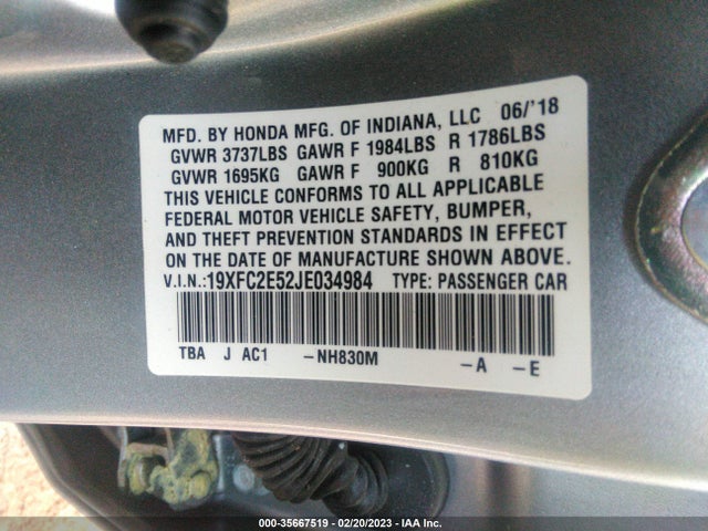 Honda Civic Sedan Lx 2018 19XFC2E52JE034984 Image 9