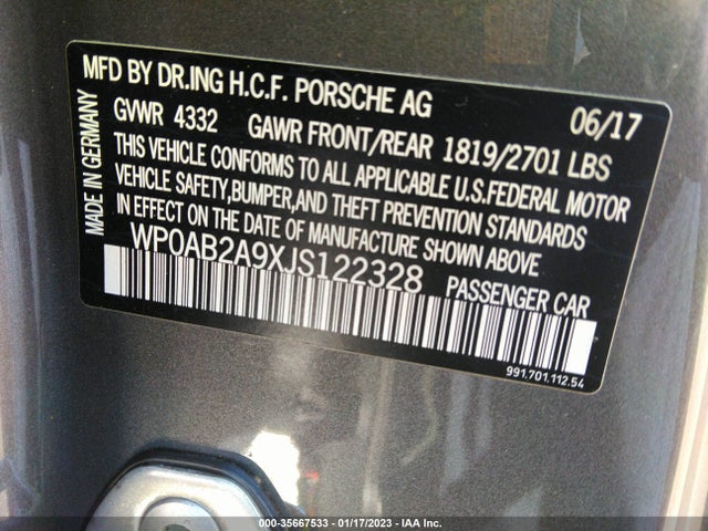 2018 Porsche 911, VIN: WP0AB2A9XJS122328
