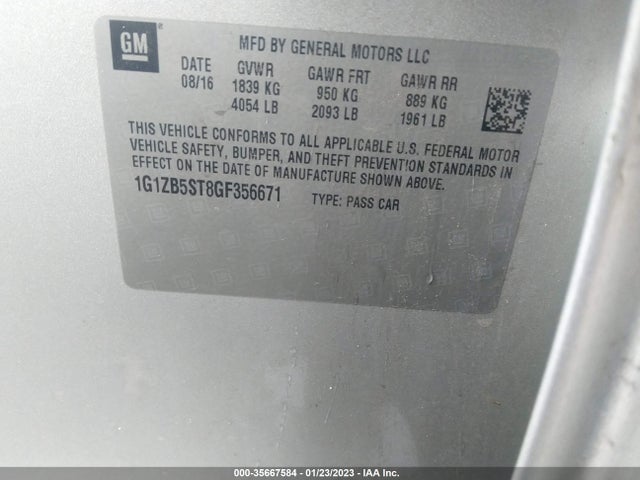 Chevrolet MALIBU LS 2016 1G1ZB5ST8GF356671 Image 9