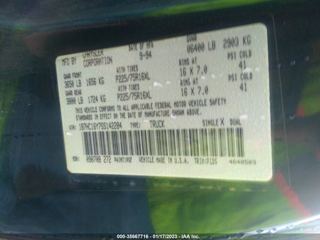 Dodge RAM 1500 1995 1B7HC16Y7SS142284 Image 10