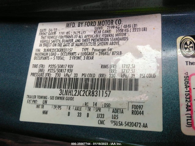 Lincoln MKZ 2012 3LNHL2JC2CR831157 Image 10