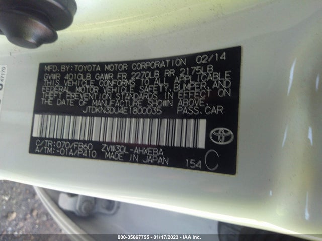 Aukcja sprzedaży 2014 Toyota Prius Four/five/three/one/two, vin: JTDKN3DU4E1800035, numer aukcji: 35667755