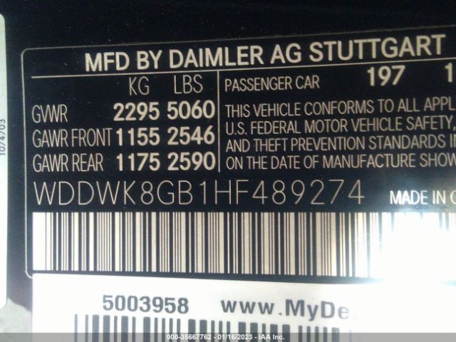 WDDWK8GB1HF489274 Mercedes-Benz C-class Amg C 63