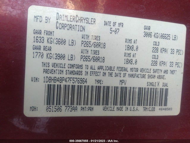 Dodge Durango Slt 2007 1D8HB48P47F576964 Image 10