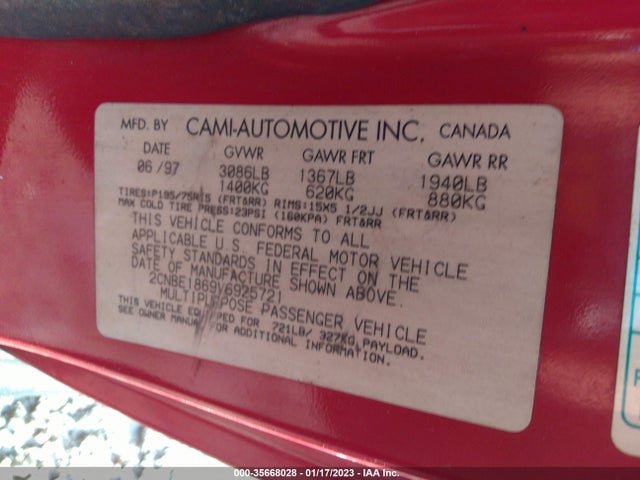 1997 GEO TRACKER VIN: 2CNBE1869V6925721