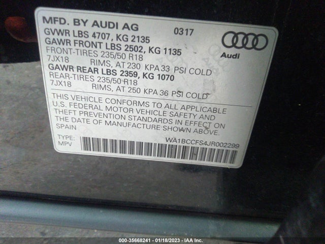 2018 Audi Q3, VIN: WA1BCCFS4JR002299