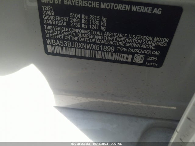BMW 5 Series 540i 2022 аукцион фото