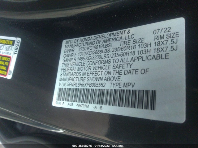 2023 Honda Odyssey, VIN: 5FNRL6H6XPB005552