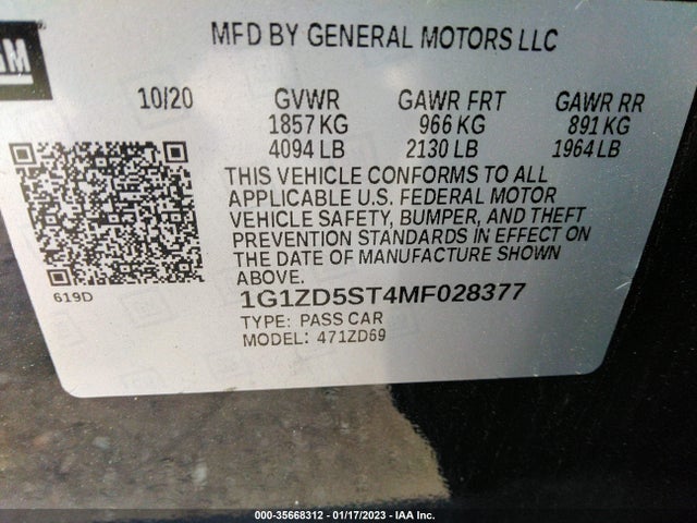 Chevrolet MALIBU LT 2021 1G1ZD5ST4MF028377 Image 9