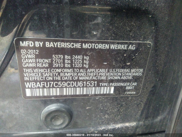 WBAFU7C59CDU61531 BMW 5 Series 535i Xdrive