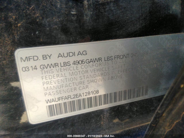 2014 AUDI A4 PREMIUM PLUS VIN: WAUFFAFL2EA128108
