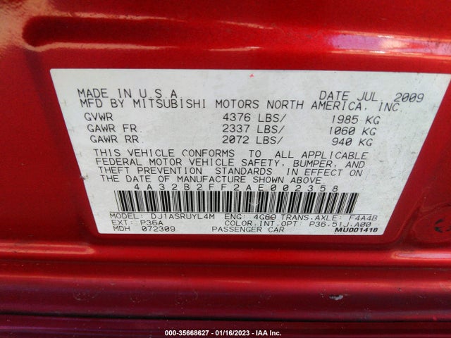 Mitsubishi GALANT FE 2010 4A32B2FF2AE002358 Image 10