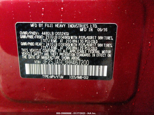 2017 Subaru Forester, VIN: JF2SJAGC3HH467200