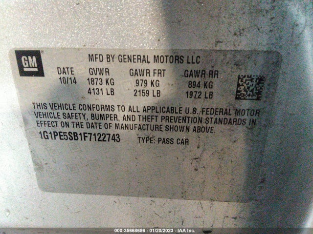 Chevrolet CRUZE LT 2015 1G1PE5SB1F7122743 Image 9