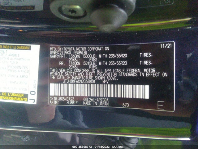2022 Lexus RX, VIN: JTJHZKFAXN2036808