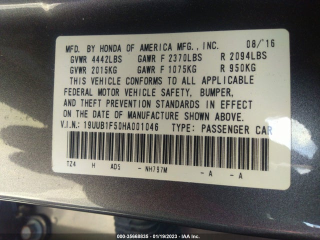 2017 Acura TLX, VIN: 19UUB1F50HA001046