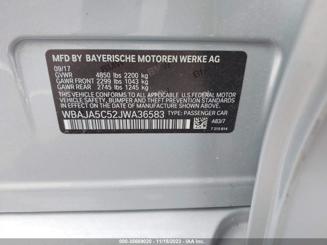 BMW 530I 2018 WBAJA5C52JWA36583 Image 9