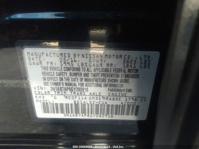 2016 Nissan Sentra, VIN: 3N1AB7AP8GY280918