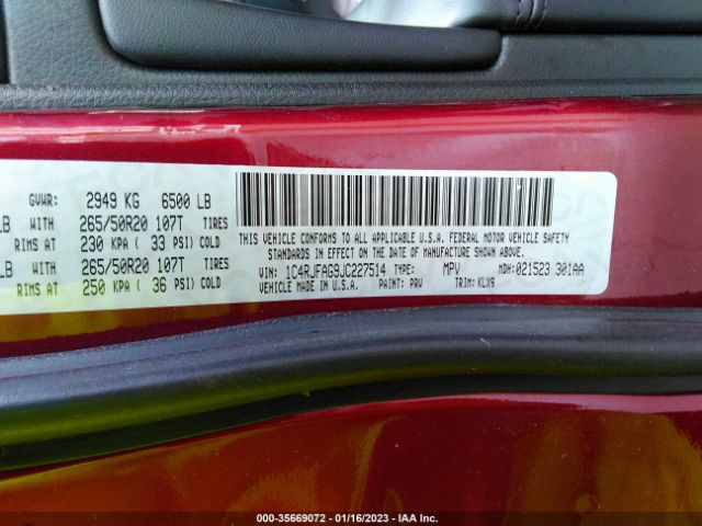 1C4RJFAG9JC227514 Jeep Grand Cherokee Altitude
