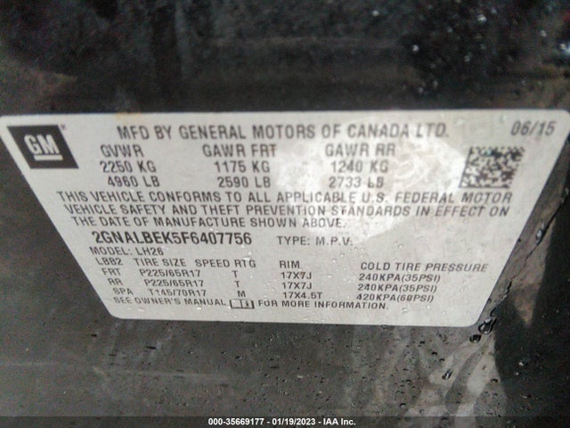 Chevrolet EQUINOX LT 2015 2GNALBEK5F6407756 Image 11