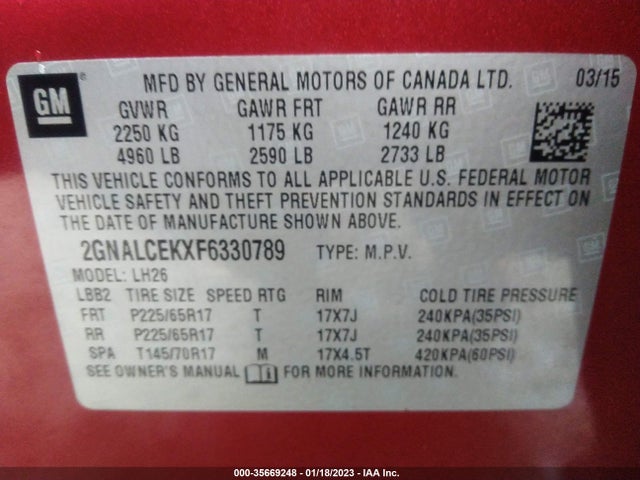 Chevrolet Equinox 2lt 2015 2GNALCEKXF6330789 Image 9