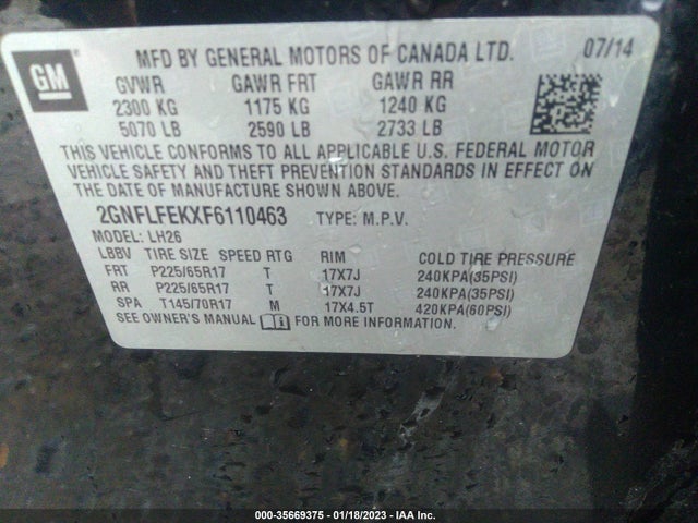Chevrolet EQUINOX LT 2015 2GNFLFEKXF6110463 Image 10