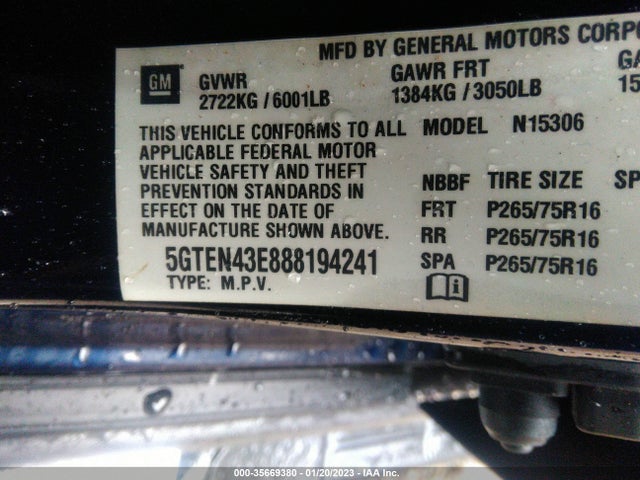 5GTEN43E888194241 Hummer H3 Suv Luxury