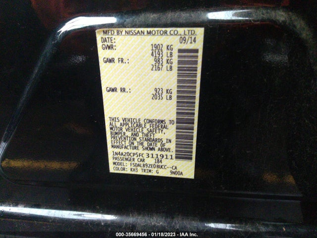 2015 NISSAN LEAF S VIN: 1N4AZ0CP5FC311911