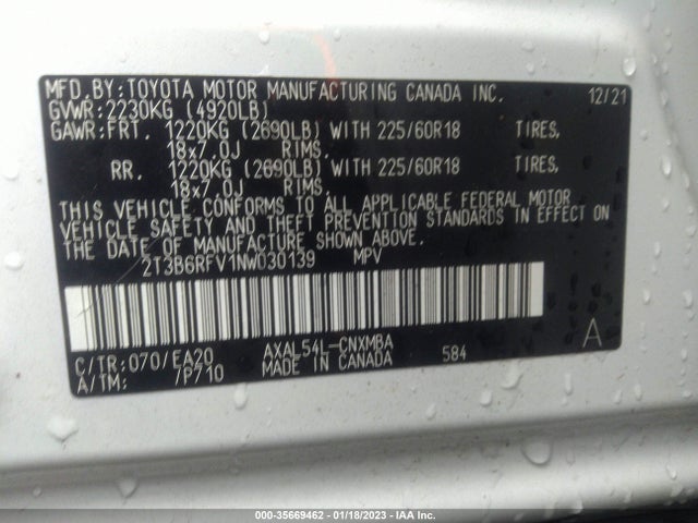 2022 Toyota RAV4, VIN: 2T3B6RFV1NW030139