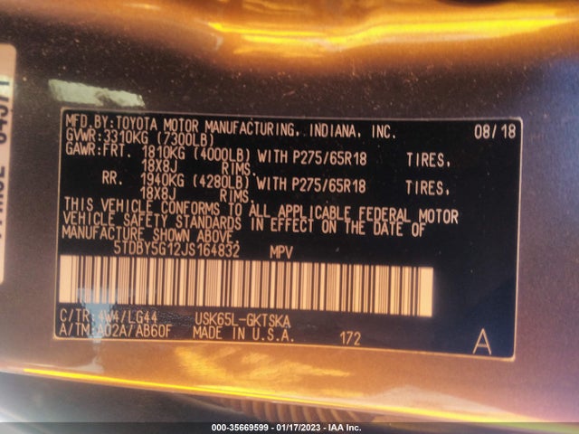 2018 Toyota Sequoia, VIN: 5TDBY5G12JS164832