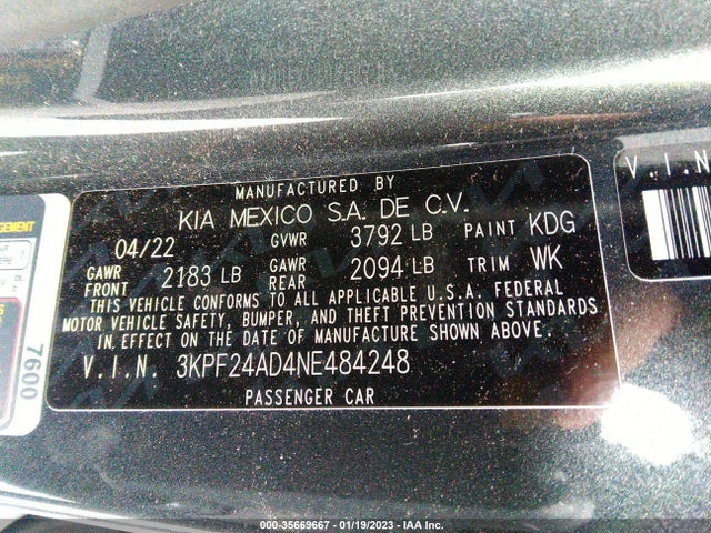 KIA FORTE FE 2022 3KPF24AD4NE484248 Image 10